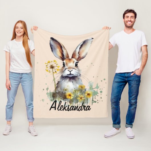 Couverture Polaire Lapin aquarelle avec Dandelion (En situation)