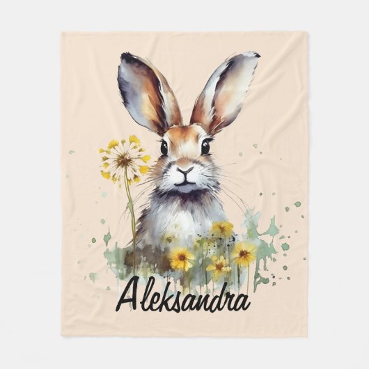 Couverture Polaire Lapin aquarelle avec Dandelion (Devant)