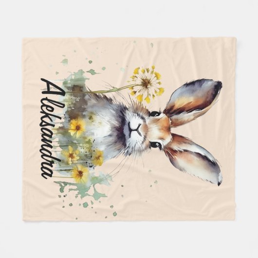Couverture Polaire Lapin aquarelle avec Dandelion (Devant (Horizontal))