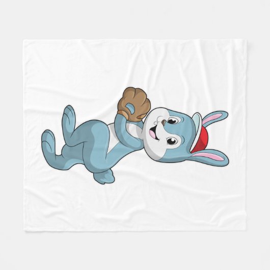 Couverture Polaire Lapin au baseball avec gant de baseball (Devant (Horizontal))