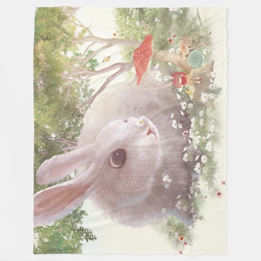 Couverture Polaire Lapin avec Fleurs (Devant)