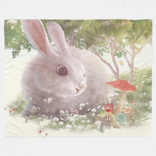 Couverture Polaire Lapin avec Fleurs (Devant (Horizontal))