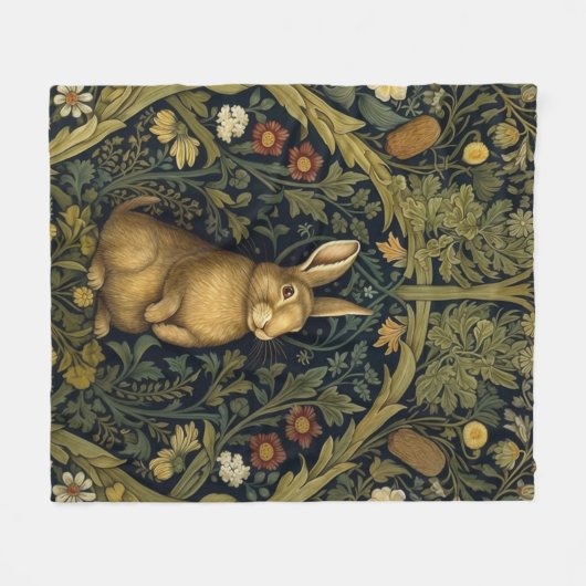 Couverture Polaire Lapin dans la forêt style Art nouveau (Devant (Horizontal))