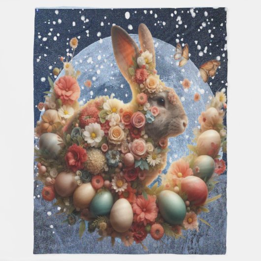 Couverture Polaire Lapin de Pâques en fleurs (Devant)