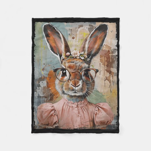 Couverture Polaire Lapin de Pâques Heureux Fleur Graphisme Fille (Devant)