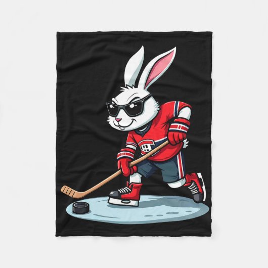 Couverture Polaire Lapin de Pâques jouant au hockey (Devant)