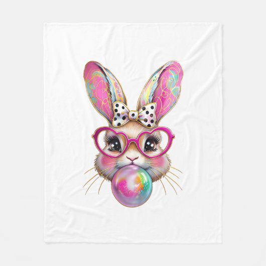 Couverture Polaire Lapin de Pâques Joyeux Coquette Nœud Coup de Pince (Devant)