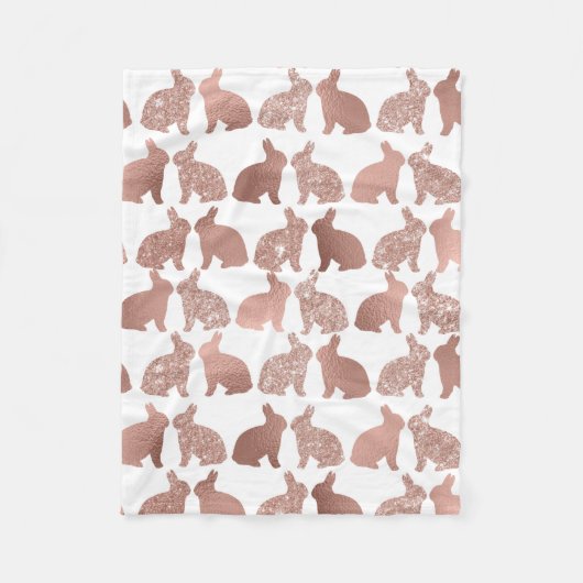 Couverture Polaire Lapin de Pâques Rose Gold Métallic Pailleté Feuill (Devant)