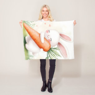 Couverture Polaire Lapin de printemps à l'aquarelle mignon avec carot