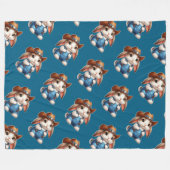 Couverture Polaire Lapin en tenue Cowboy avec Casquette et coutures (Devant (Horizontal))