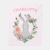 Couverture Polaire Lapin gris doux rose floral fille (Devant)
