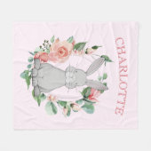 Couverture Polaire Lapin gris doux rose floral fille (Devant (Horizontal))