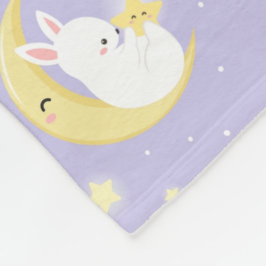 Couverture Polaire Lapin mauve et jaune mou avec étoiles lune (Coin)
