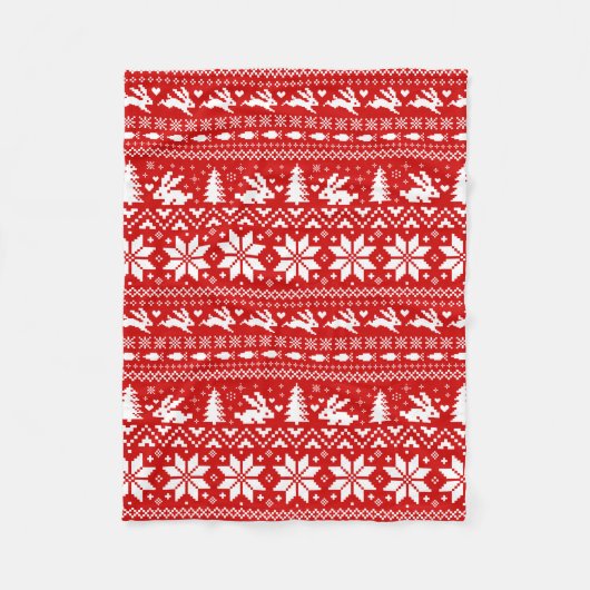 Couverture Polaire Lapin mignon lapins Rouge Noël Motif de vacances (Devant)