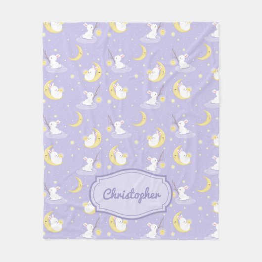 Couverture Polaire Lapin mignon violet et jaune avec étoiles de lune (Devant)