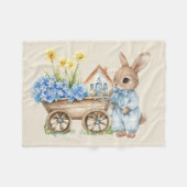 Couverture Polaire Lapin personnalisé avec fleurs bleues (Devant (Horizontal))