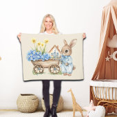 Couverture Polaire Lapin personnalisé avec fleurs bleues