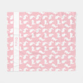 Couverture Polaire Lapin rose et blanc avec nom (Devant (Horizontal))