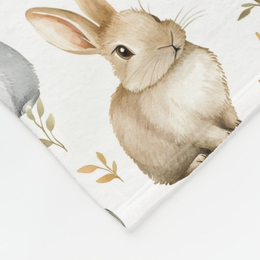 Couverture Polaire Lapins Et Feuilles (Coin)