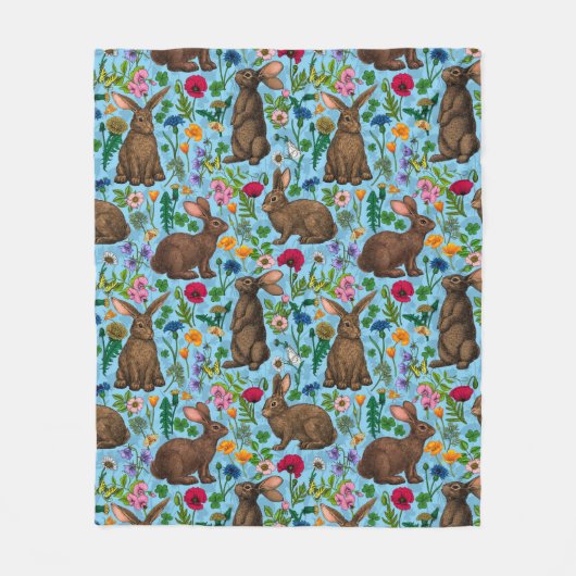 Couverture Polaire Lapins et fleur sauvage (Devant)