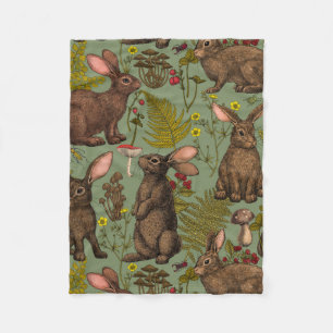 Couverture Polaire Lapins et flore boisée Blanche polaire