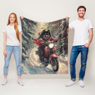 Couverture Polaire Lapphund Finlandais Chien à cheval Moto Noël