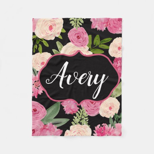 Couverture Polaire L'aquarelle noire personnalisée fleurit la (Devant)