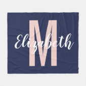 Couverture Polaire Le bleu marine simple rougissent monogramme rose (Devant (Horizontal))