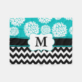 Couverture Polaire Le bleu noir fleurit monogramme de Chevron (Devant (Horizontal))