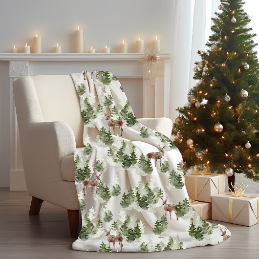 Couverture Polaire Le cerf dans les bois À feuillage persistant