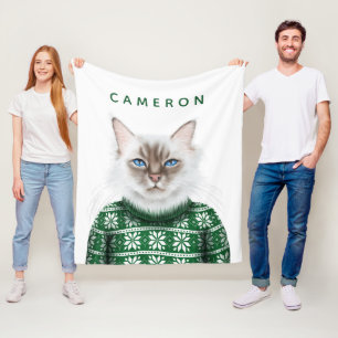 Couverture Polaire Le chandail de chat de Kitty ajoutent votre nom