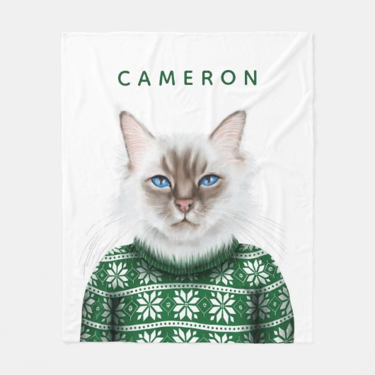Couverture Polaire Le chandail | de chat de Kitty ajoutent votre nom (Devant)