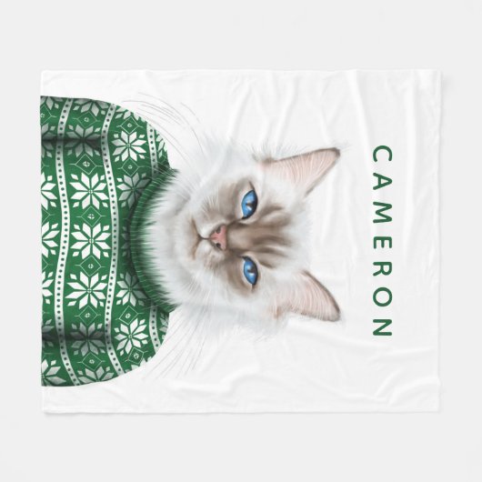 Couverture Polaire Le chandail | de chat de Kitty ajoutent votre nom (Devant (Horizontal))