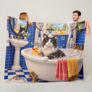 Couverture Polaire Le Chat de Bain Bleu