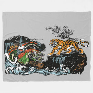Couverture Polaire le dragon chinois vert contre le tigre