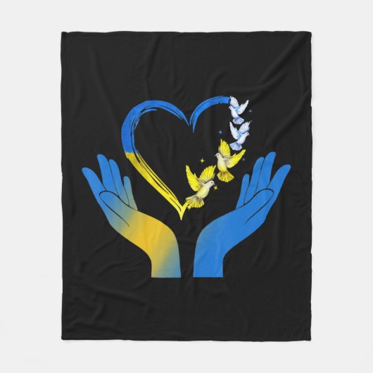 Couverture Polaire Le Drapeau Ukrainien Dove Ukraine Coeur Mains (Devant)