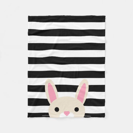 Couverture Polaire Le lapin curieux | barre | noir et blanc (Devant)