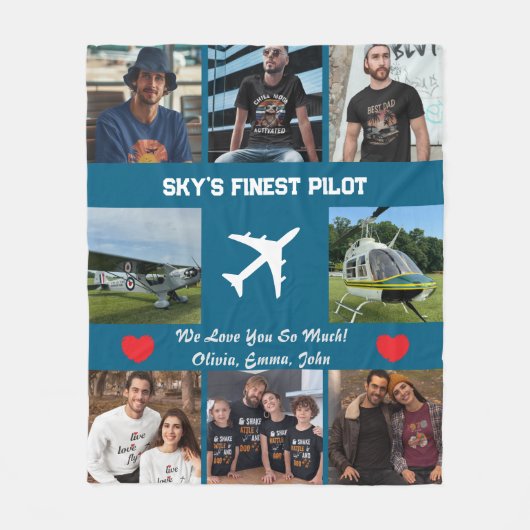 Couverture Polaire 'Le meilleur pilote du ciel' photo Collage, Avion, (Devant)