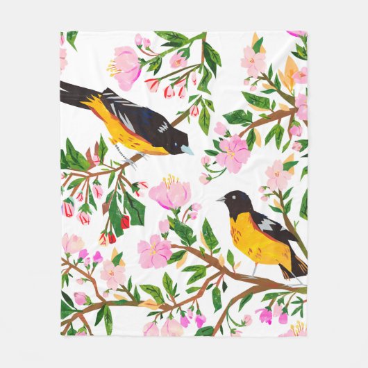 Couverture Polaire Le motif est avec des oiseaux et des fleurs. Il es (Devant)