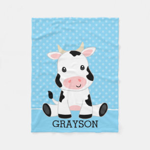 Couverture Polaire Le Polka bleu de la vache Point Personnalisé Gar