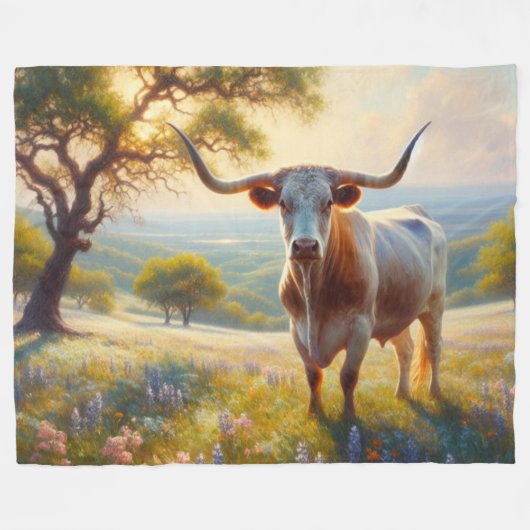 Couverture Polaire Le printemps Texas longhorn dans un champ (Devant (Horizontal))