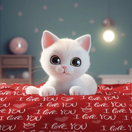 Couverture Polaire Le thème de Valentine Rouge Blanc Je t'aime Motif