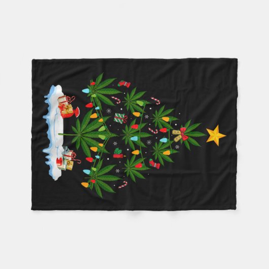 Couverture Polaire Leaf Christmas Tree Weed Stoner Xmas Premium Tri-b (Devant (Horizontal))