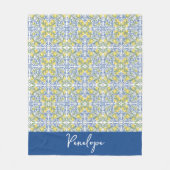 Couverture Polaire Lemon Citrus Blue Mediterranean Tile Pattern (Devant)