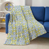 Couverture Polaire Lemon Citrus Blue Mediterranean Tile Pattern