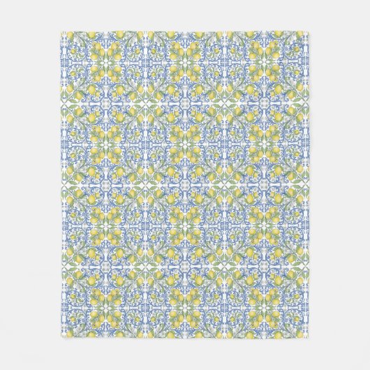 Couverture Polaire Lemon Citrus Blue Mediterranean Tile Pattern (Devant)
