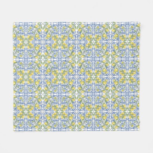Couverture Polaire Lemon Citrus Blue Mediterranean Tile Pattern (Devant (Horizontal))