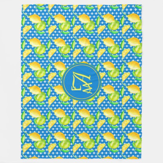Couverture Polaire Lemon Tree Azure Blue Newlyweds Monorgammed (Devant)