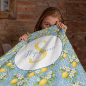 Couverture Polaire Lemon Watercolor Blue Tile Pattern Personalized