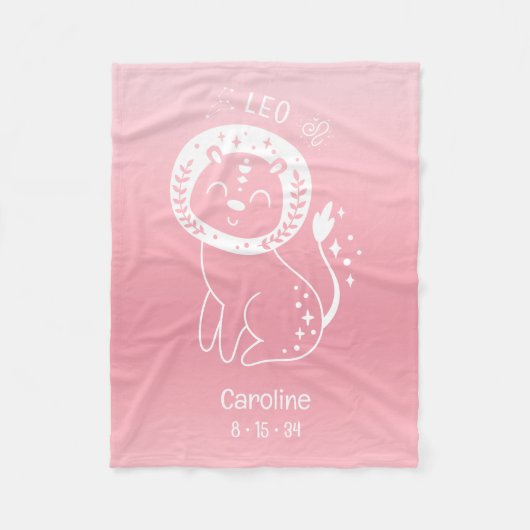 Couverture Polaire Leo Zodiac Star Nom personnalisé Birthdate Pink Ba (Devant)
